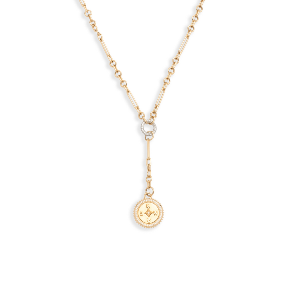18K Yellow Gold Internal Compass Fine Mixed Clip Extension Necklace : in Yellow Gold with Diamonds – FoundRae view 3
