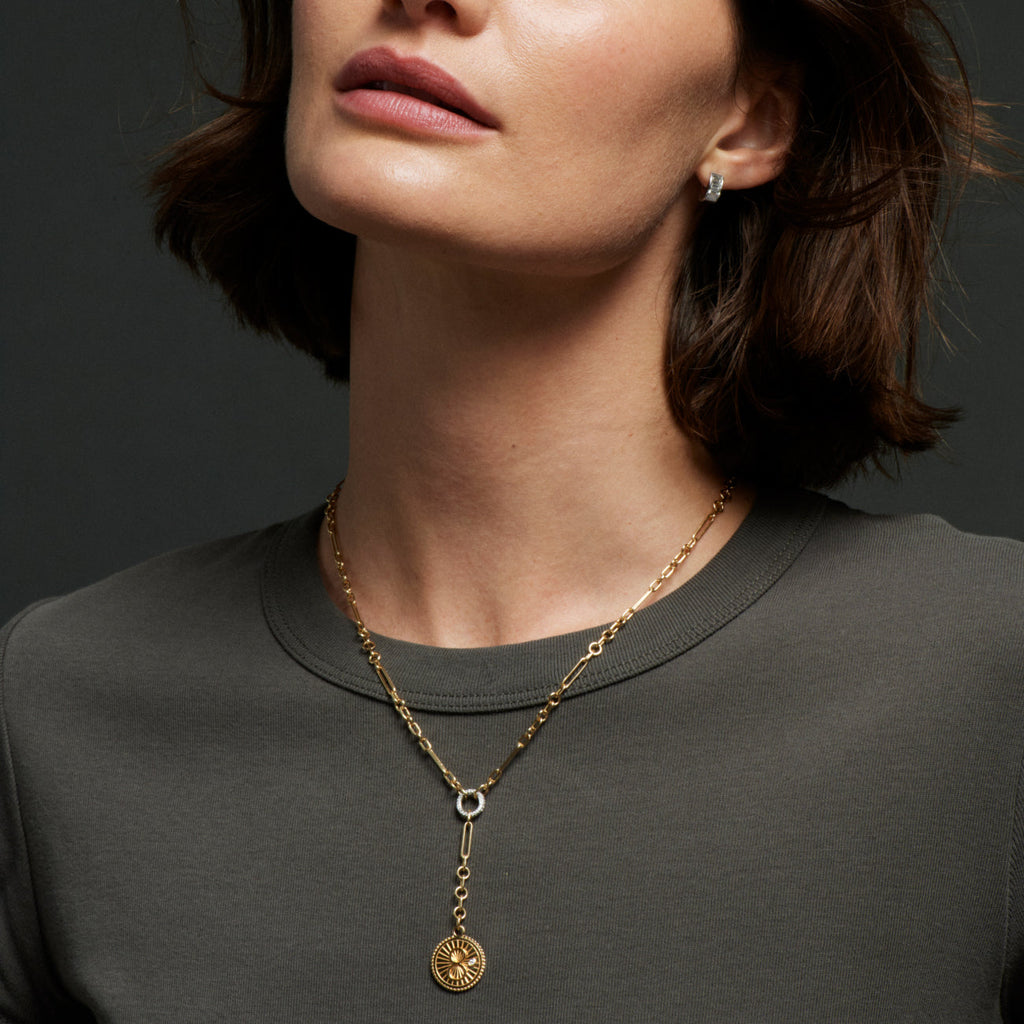 Karma Fine Mixed Clip Extension Necklace : in Yellow Gold with Diamond view 2