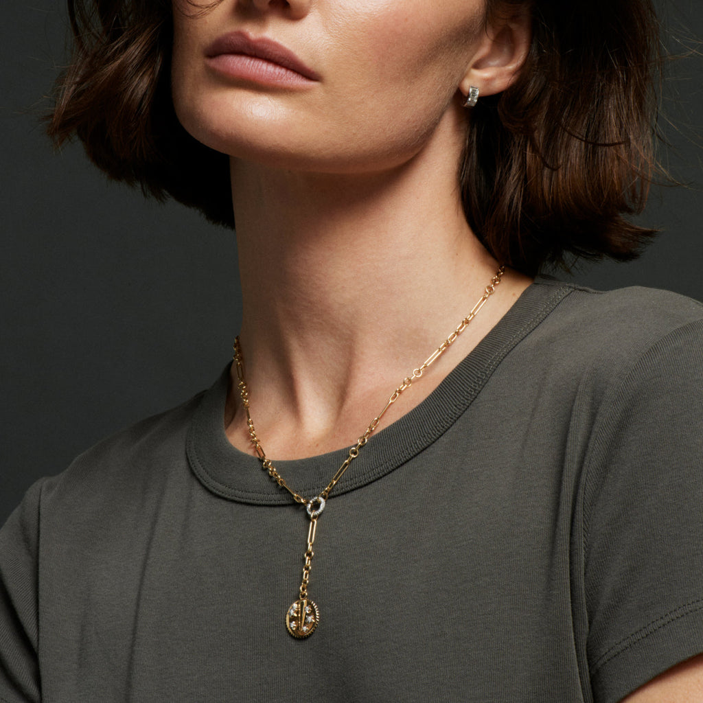 Resilience Fine Mixed Clip Extension Necklace : in Yellow Gold with Diamonds view 2