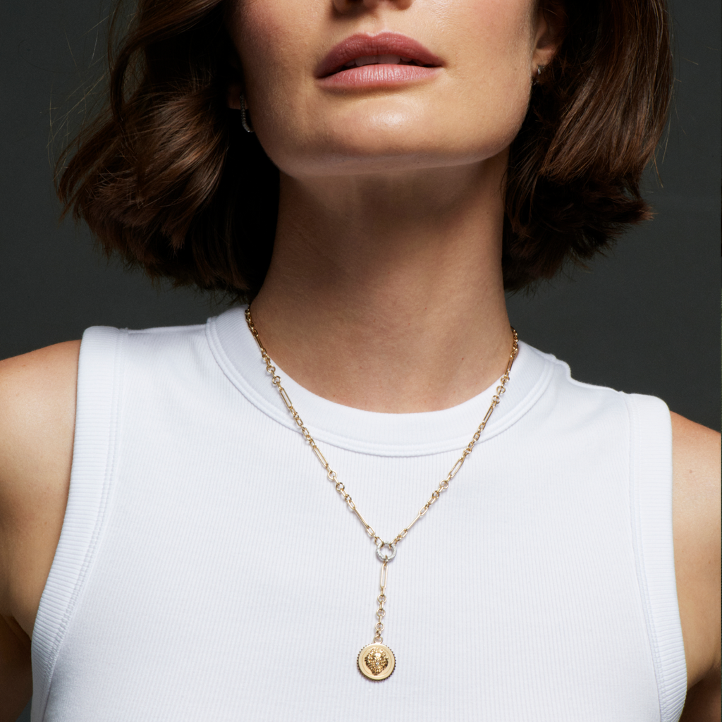 Strength Fine Mixed Clip Extension Necklace : in Yellow Gold with Diamonds view 2