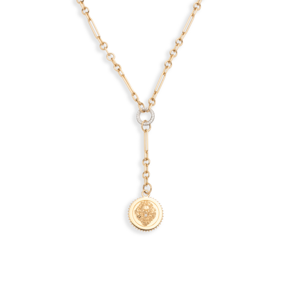 Strength Fine Mixed Clip Extension Necklace : in Yellow Gold with Diamonds view 1