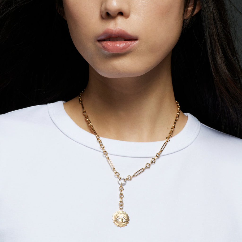 New Beginnings Small Mixed Clip Extension Necklace : in Yellow Gold with Diamonds view 2