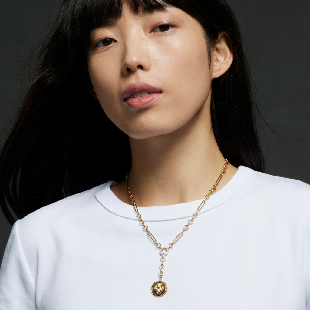 Protection Small Mixed Clip Extension Necklace : in Yellow Gold with Diamonds view 2