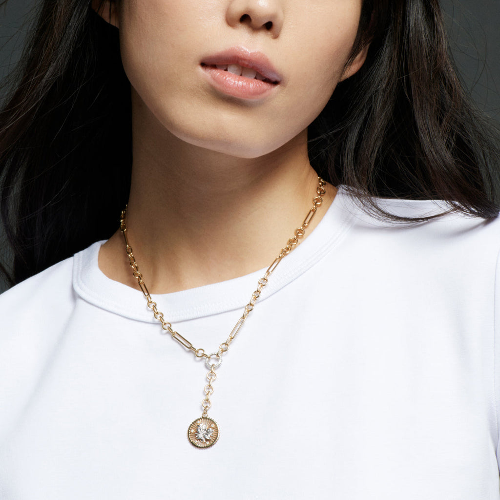 Resilience Small Mixed Clip Extension Necklace : in Mixed Gold with Diamonds view 2