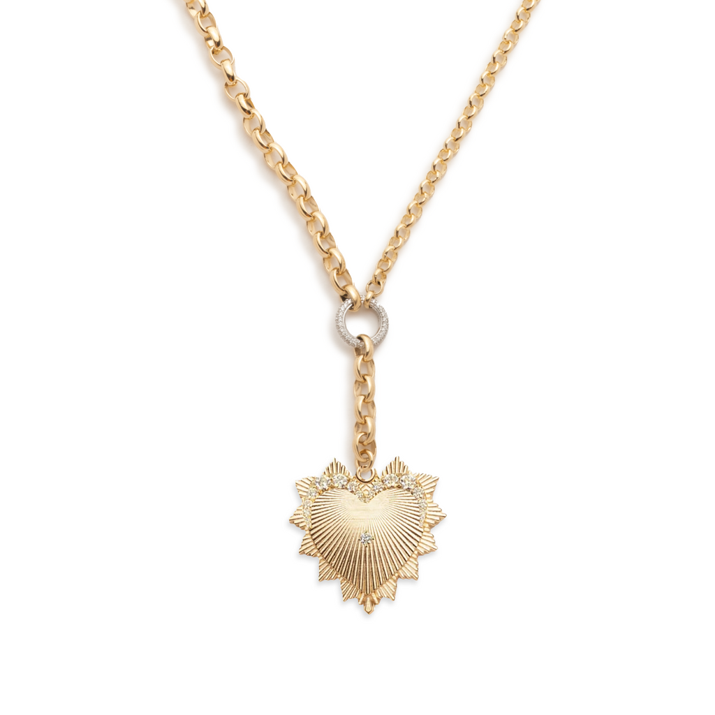 18K Yellow Gold Graduated Diamond Heart Love Token - Love : Heavy Mixed Belcher Extension Chain Necklace – FoundRae view 2