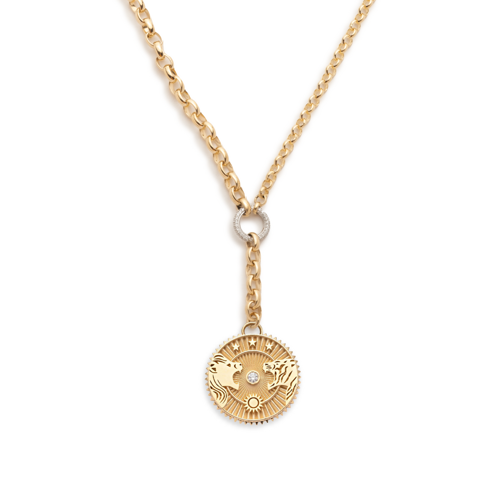18K Yellow Gold Strength Specialty Medallion : Heavy Mixed Belcher Extension Chain Necklace – FoundRae view 3