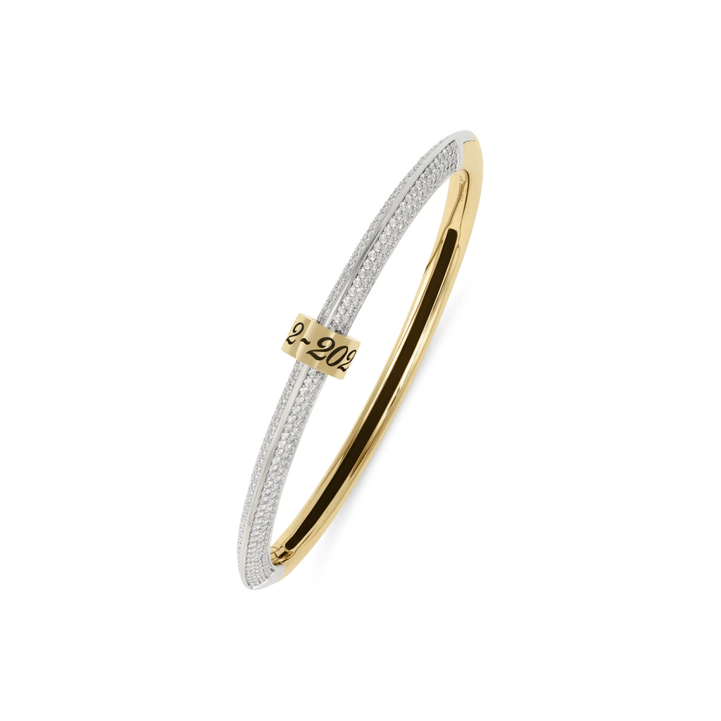 Personalized - True Love | Custom Inscribed Heart Beat Pavé Strong Heart Bangle | Mixed Gold view 1