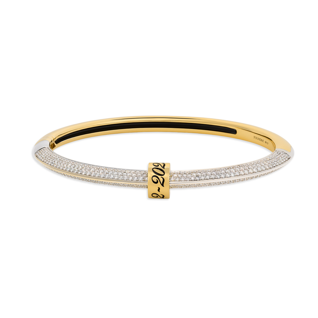 Personalized - True Love | Custom Inscribed Heart Beat Pavé Strong Heart Bangle | Mixed Gold view 1