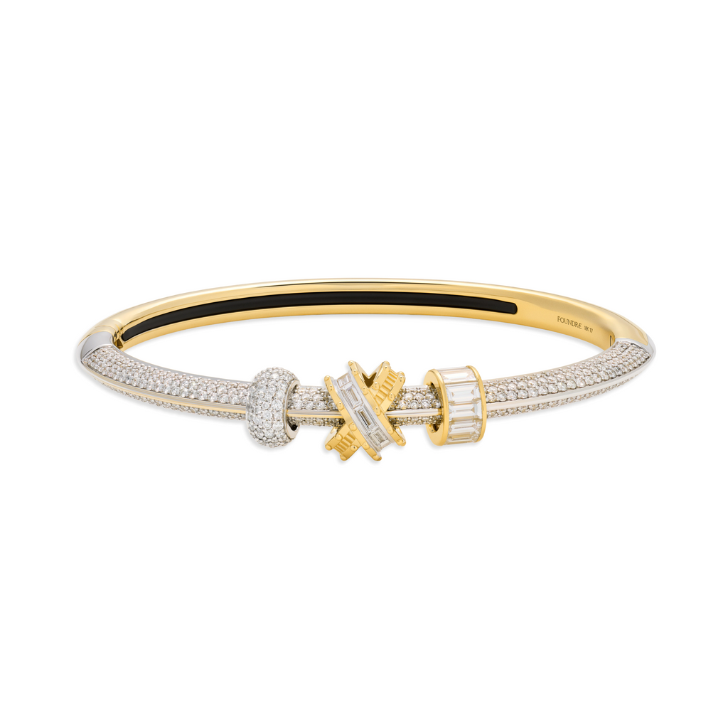 True Love | Interlocked and Orbit Pavé Strong Heart Bangle | Diamonds, Mixed Gold view 1