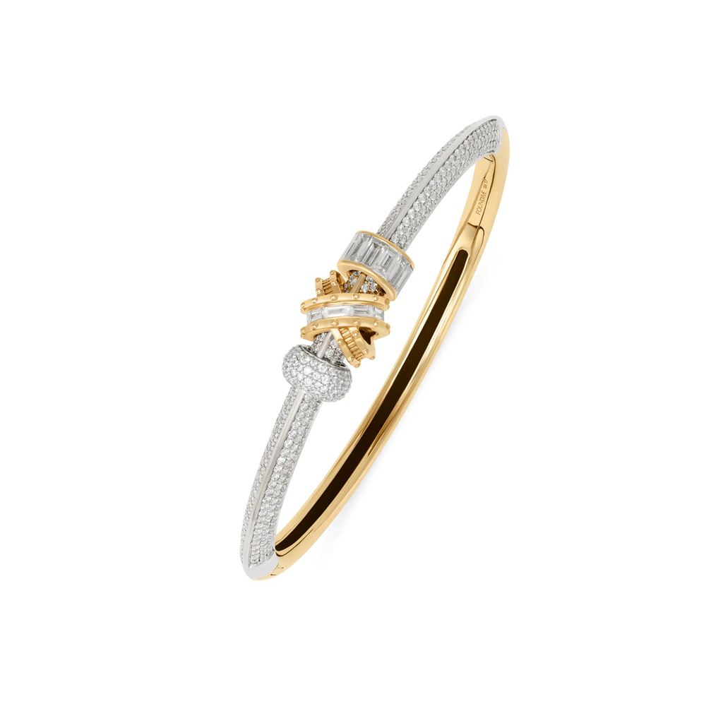 True Love | Interlocked and Orbit Pavé Strong Heart Bangle | Diamonds, Mixed Gold view 1
