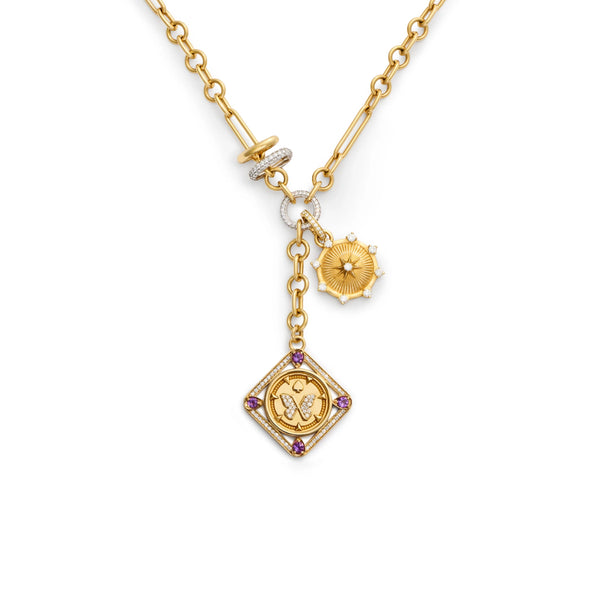 Reverie - Foundation | Butterly Framed and Spark Small Mixed Clip Extension Necklace | Diamonds, Amethyst, Yellow Gold