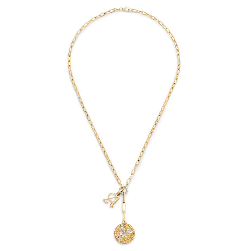 18K Yellow Gold Personalized - Resilience | Pavé Floral Screen and Initial Medium Clip Extension Necklace | Diamonds, Yellow Gold – FoundRae view 3
