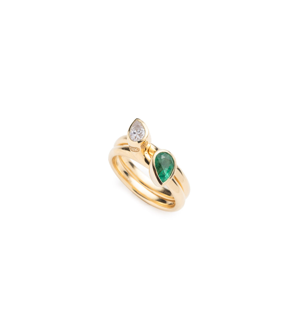 Forever & Always a Pair - Love : .35ct Diamond and .9ct Emerald Bookend Ring Stack view 1