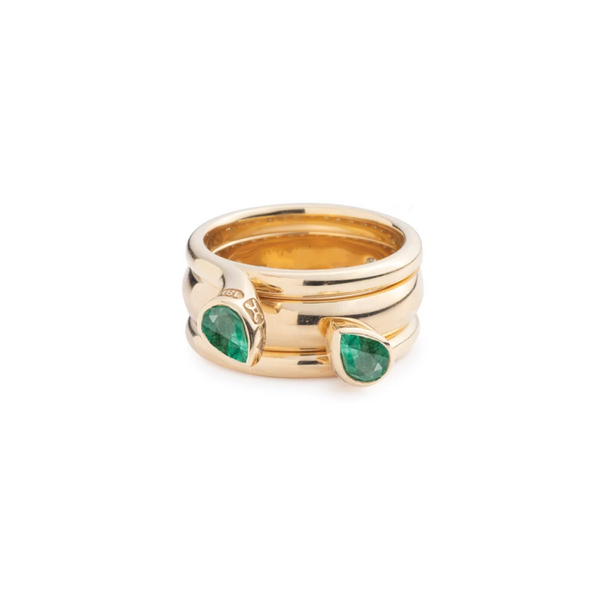 True Love - Personalized | Forever & Always a Pair Bookend and Engravable Ring Stack | Emerald, Yellow Gold