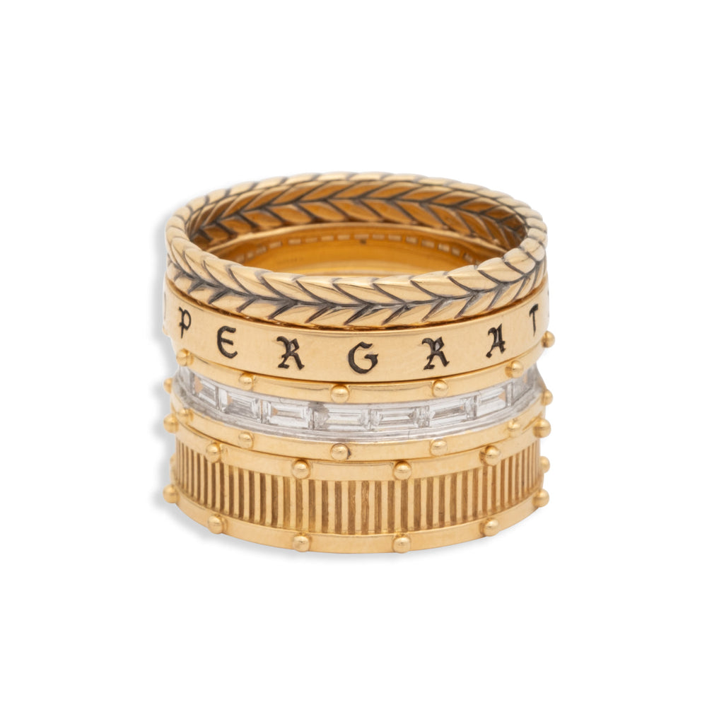 Semper Gratus and Lovestruck Pierced Ring Stack : in Yellow Gold with Diamonds view 1