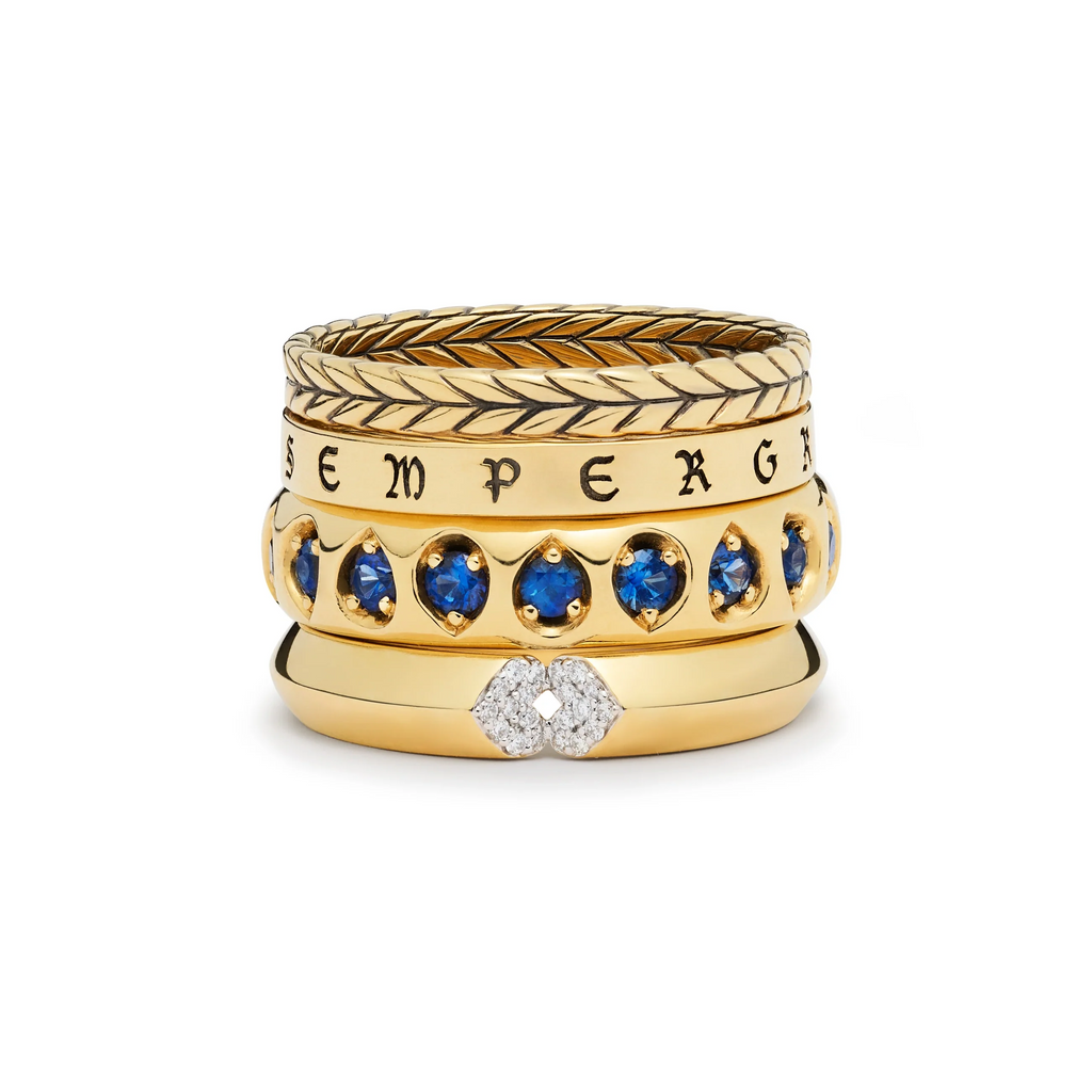 Infinite Gratitude - True Love | Braided Wheat and Forever & Always a Pair Ring Stack | Diamonds, Tanzanite, Yellow Gold view 1