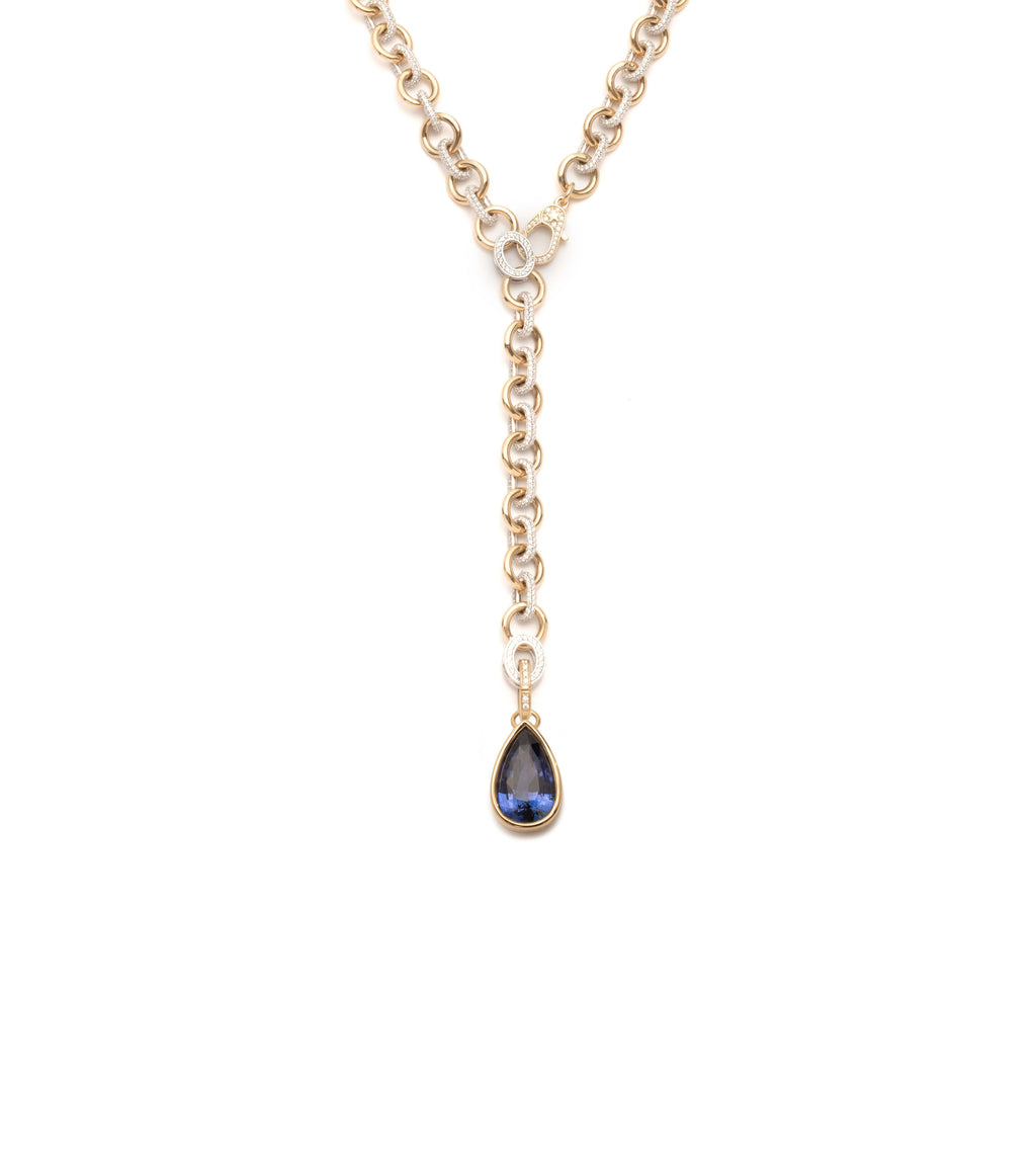 12.3 ct Blue Sapphire : One-of-a-Kind Pave Diamond Adjustable Sister Hook Necklace view 1