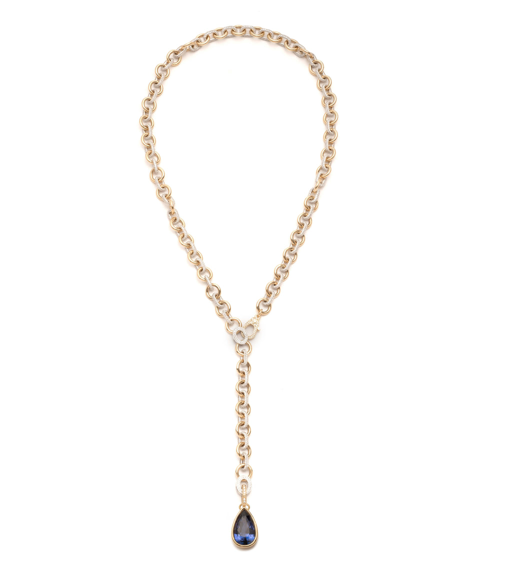 18K Yellow Gold 12.3 ct Blue Sapphire : One-of-a-Kind Pave Diamond Adjustable Sister Hook Necklace – FoundRae