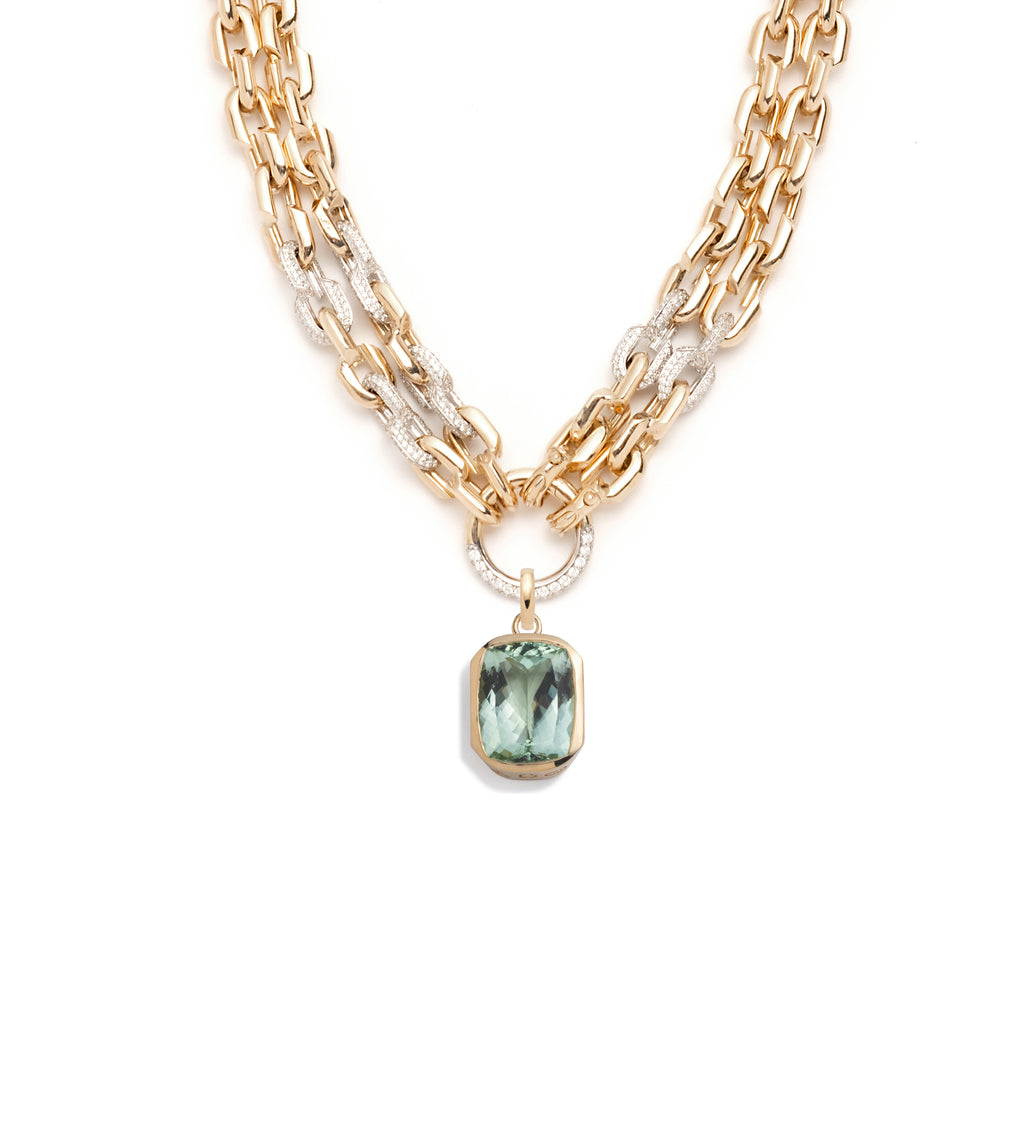 14.35ct Green Tourmaline : One-of-a-Kind Pave Diamond Strong Hearts Multi-Strand Necklace view 1