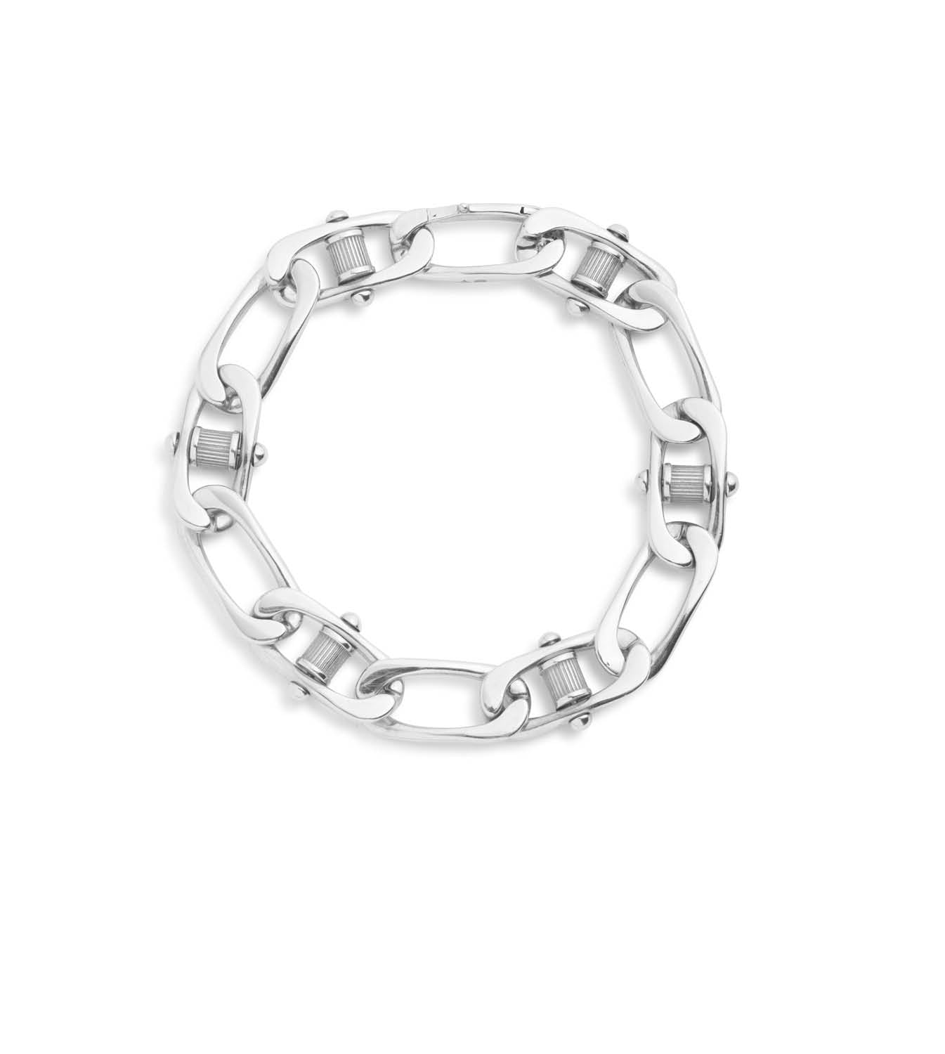 Pierced Curb Chain Bracelet White Gold