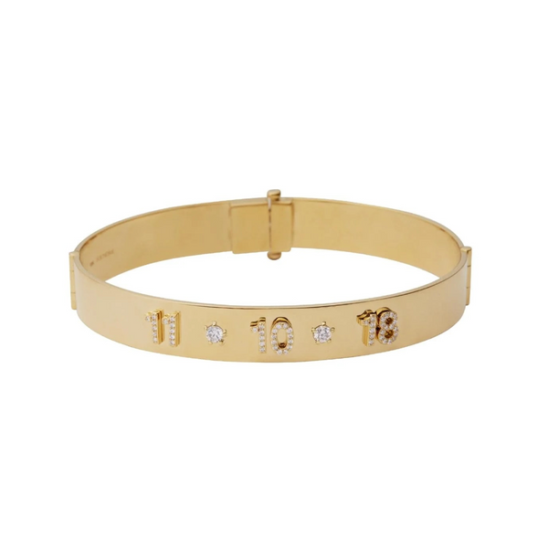 Personalized | Custom Date Bangle | Diamonds, Yellow Gold