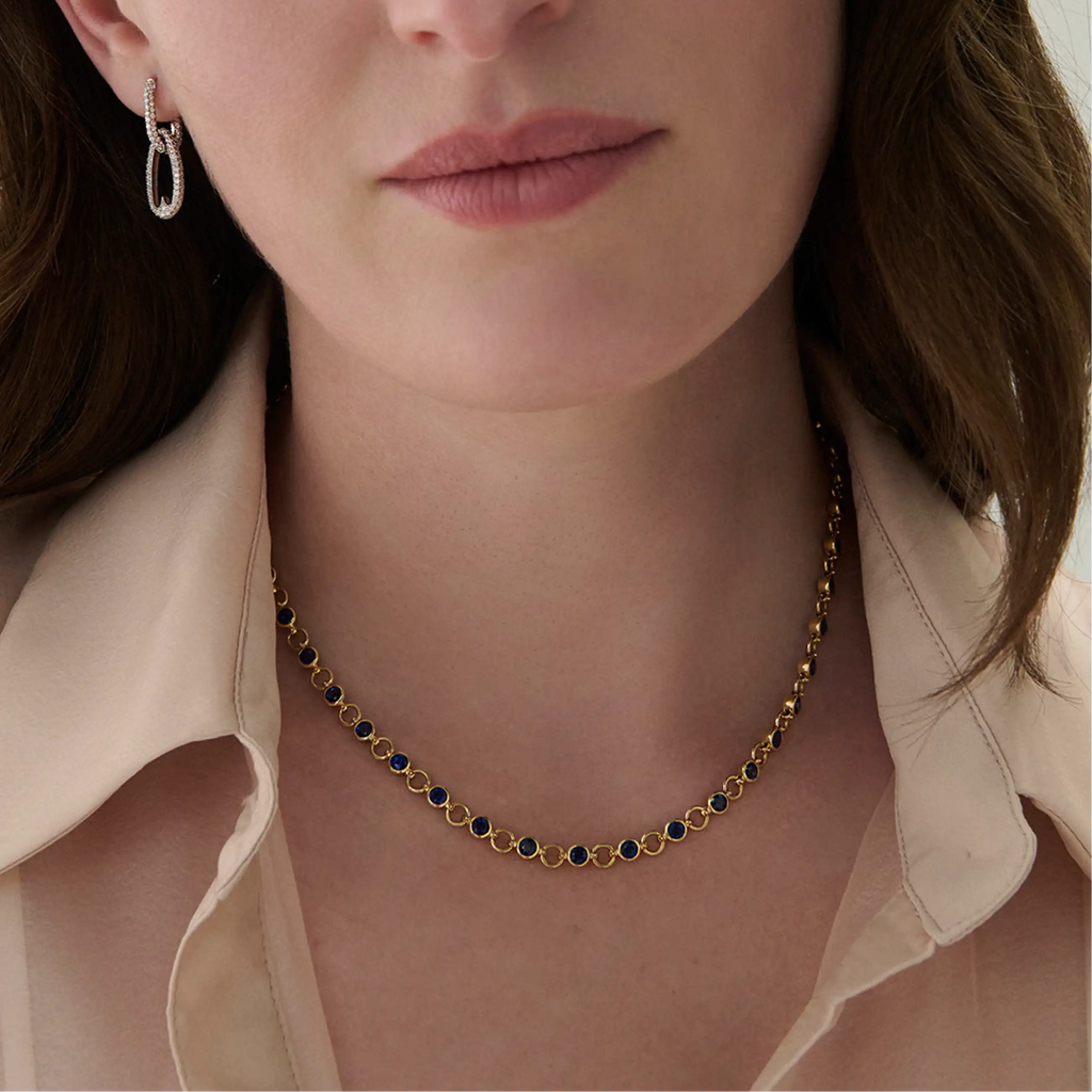 18K Yellow Gold Rivière | Rivière Link Necklace | Blue Sapphire, 18K Yellow Gold – FoundRae view 2