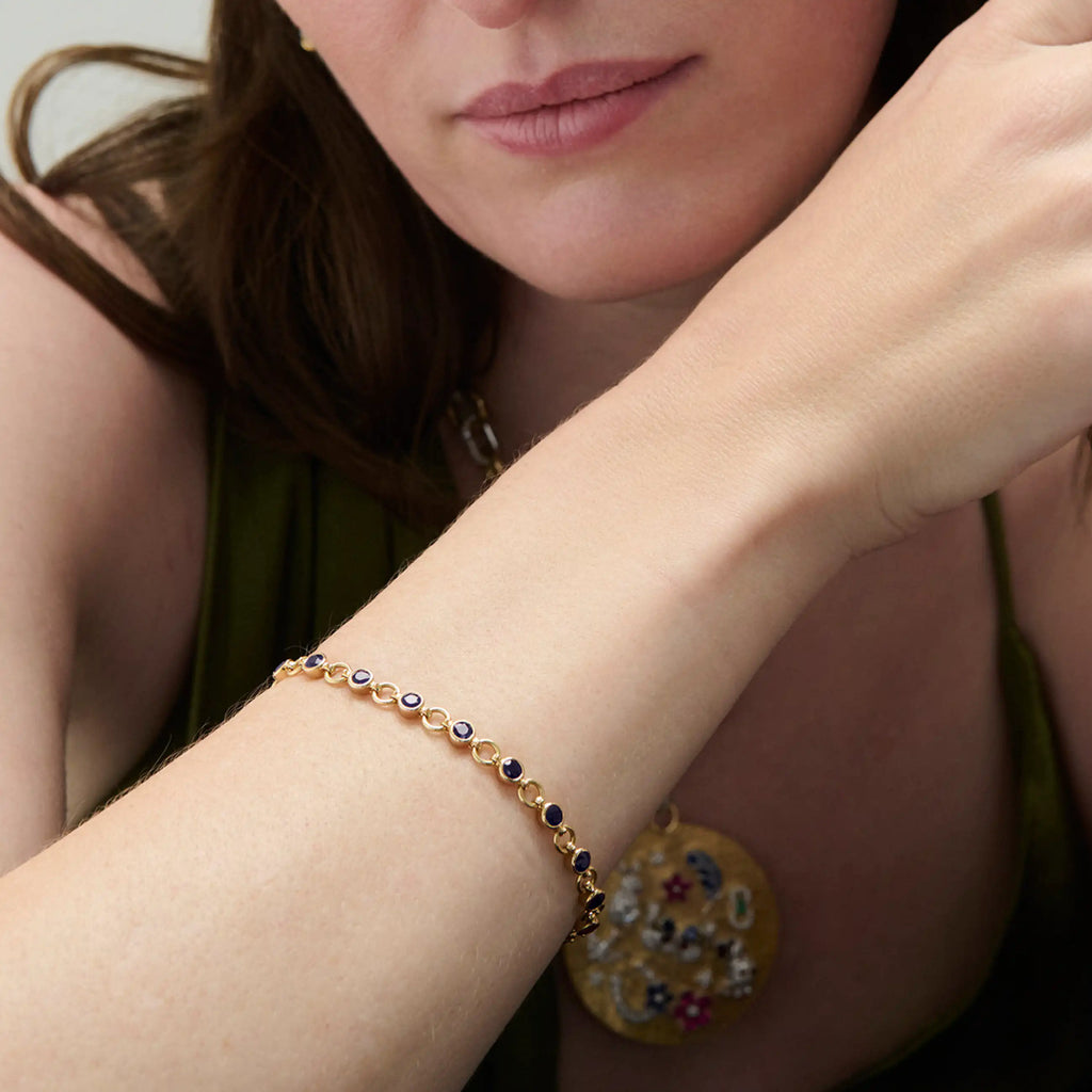 18K Yellow Gold Rivière | Rivière Link Bracelet | Blue Sapphire, 18K Yellow Gold – FoundRae view 2
