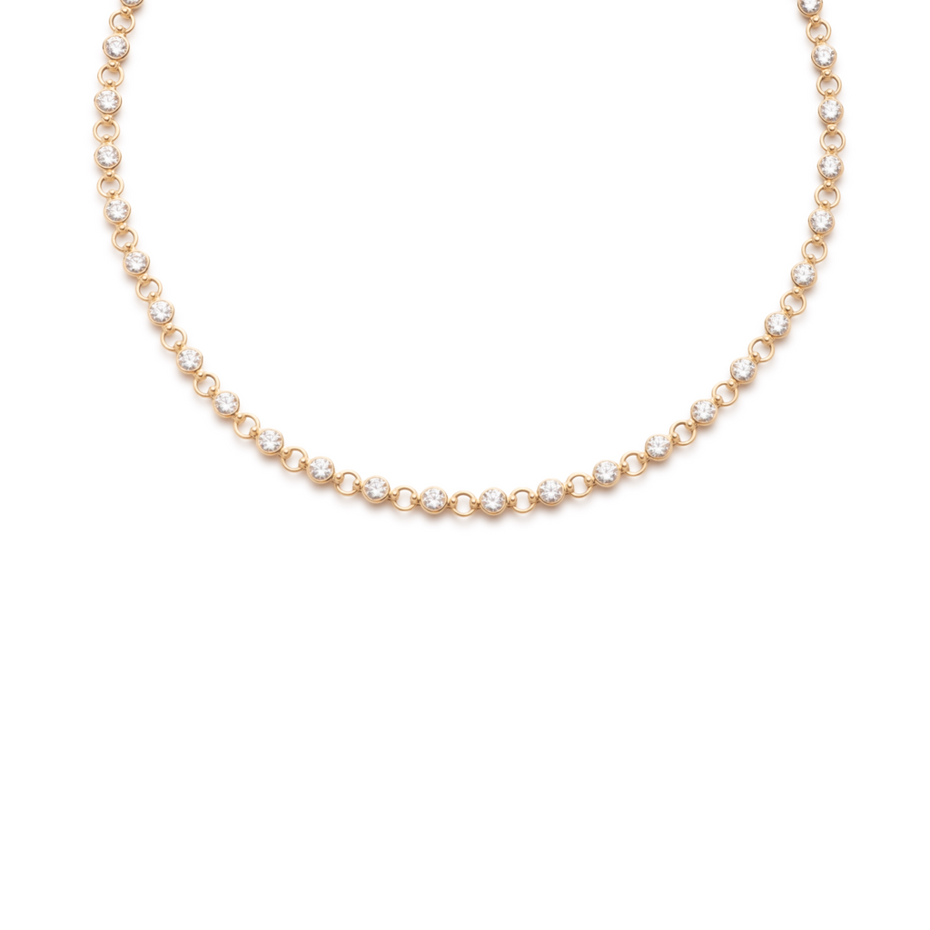 Diamond Link Rivière Necklace : in Yellow Gold view 1