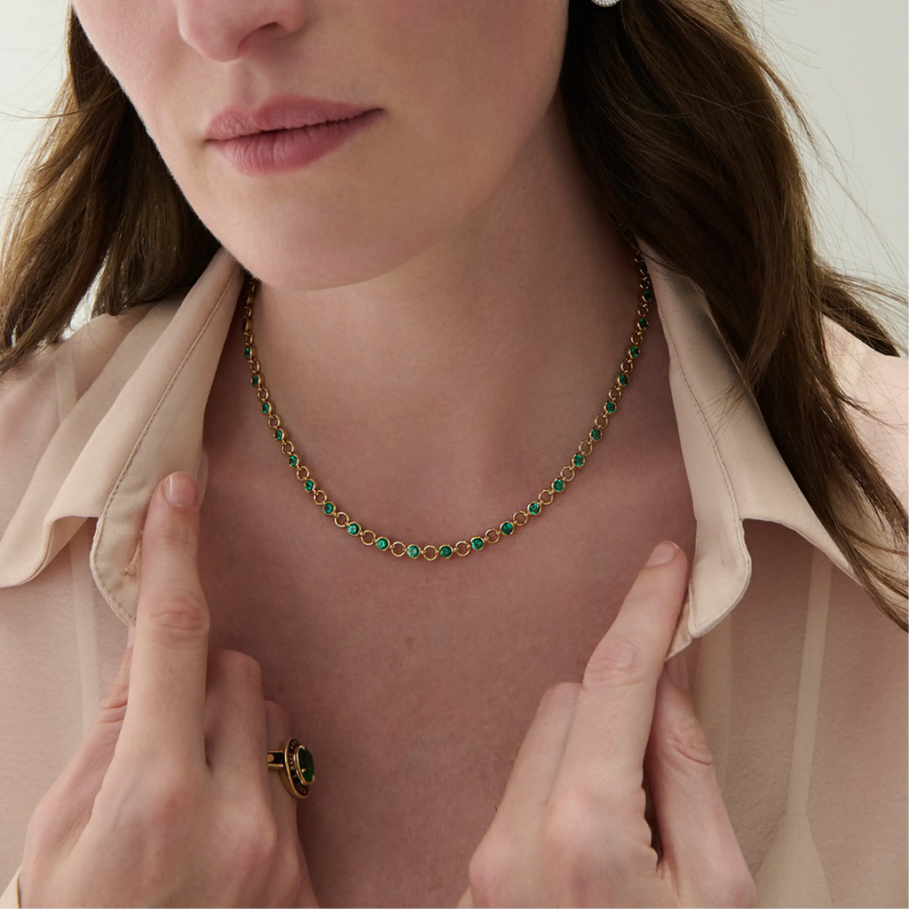 18K Yellow Gold Rivière | Rivière Link Necklace | Emerald, 18K Yellow Gold – FoundRae view 2
