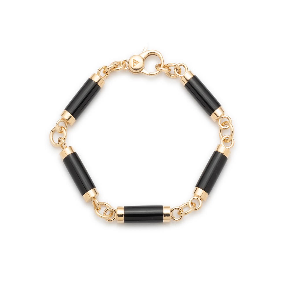 Oversized Onyx Stone Chain Bracelet : in Yellow Gold view 1