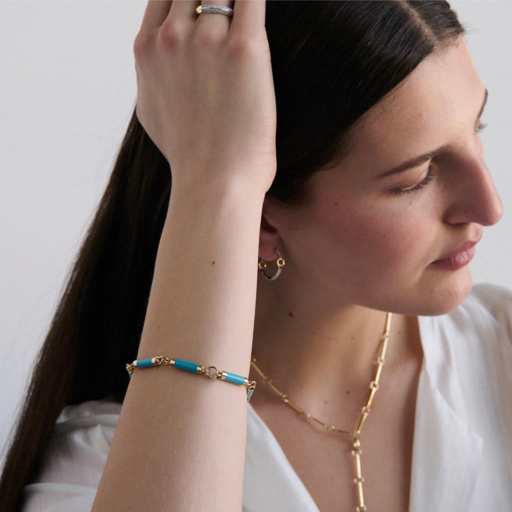 Element | Ceramic Medium Element Bracelet | Aqua Ceramic, Yellow Gold view 2