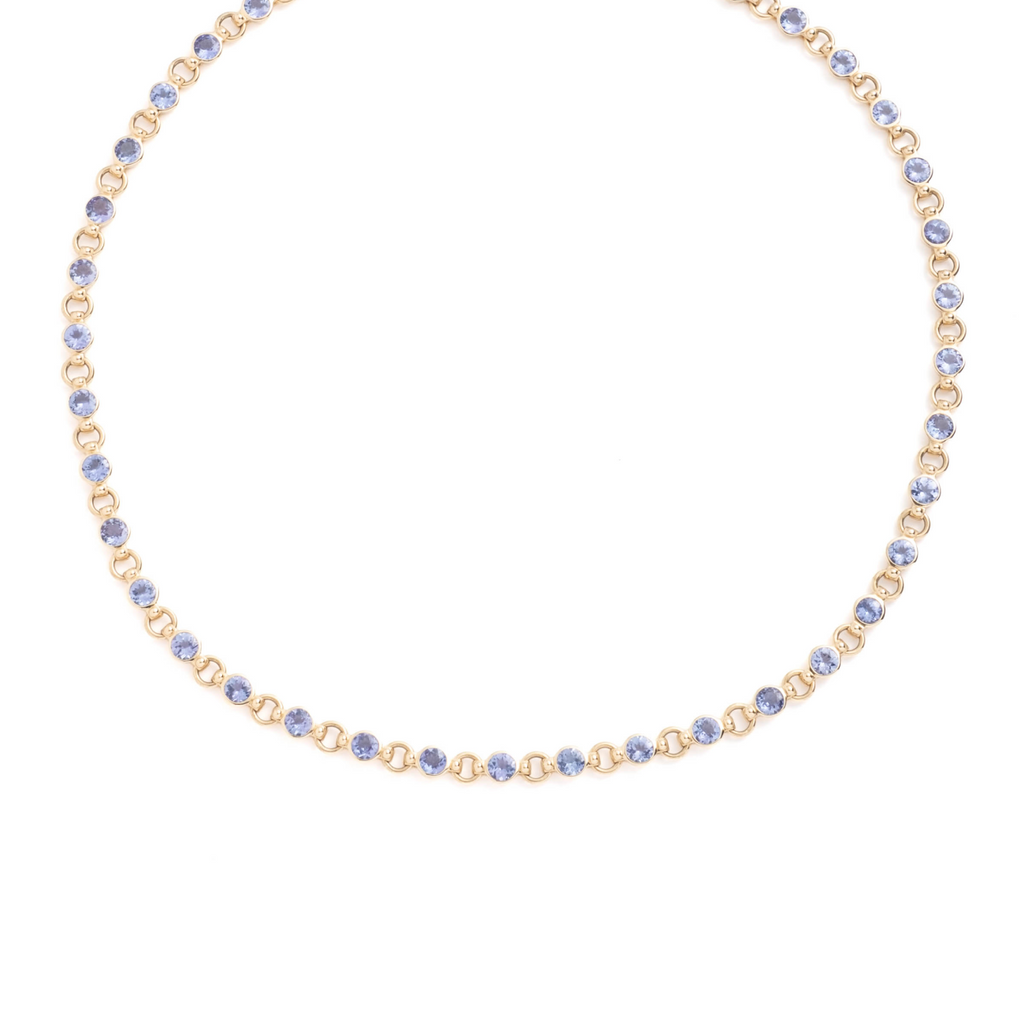 Tanzanite Link Rivière Necklace : in Yellow Gold view 1