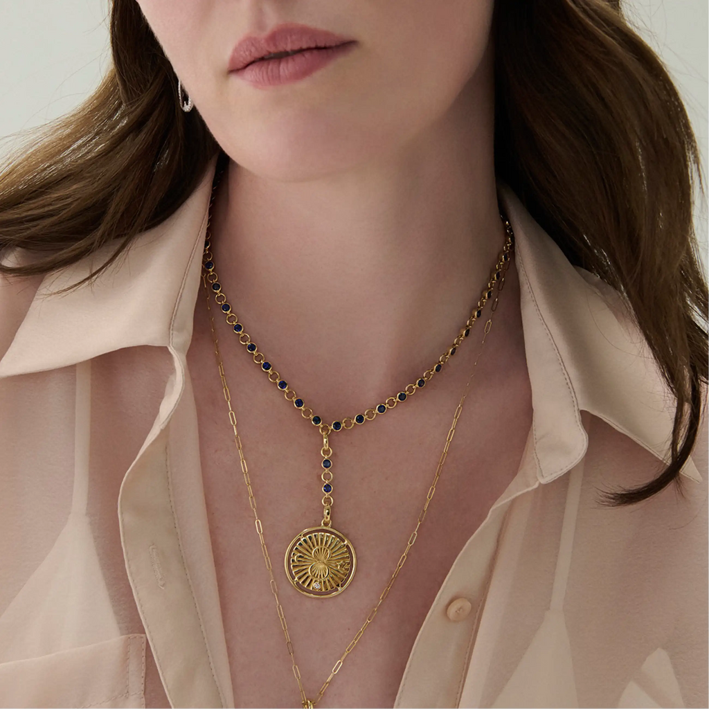 18K Yellow Gold Rivière | Rivière Link Extension Necklace | Blue Sapphire, 18K Yellow Gold – FoundRae view 2