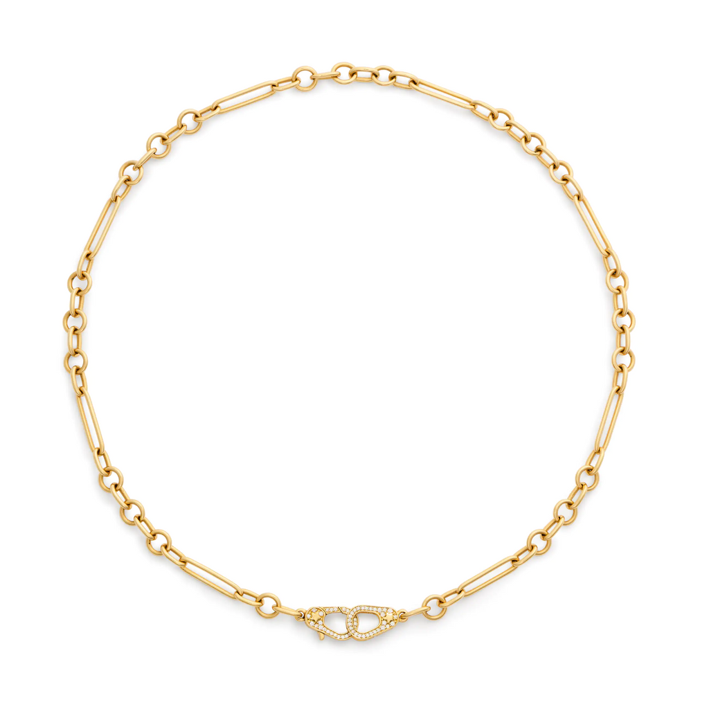 18K Yellow Gold Mixed Clip | Small Mixed Clip Chain with Pavé Sister Hooks | Diamonds, Yellow Gold – FoundRae view 3