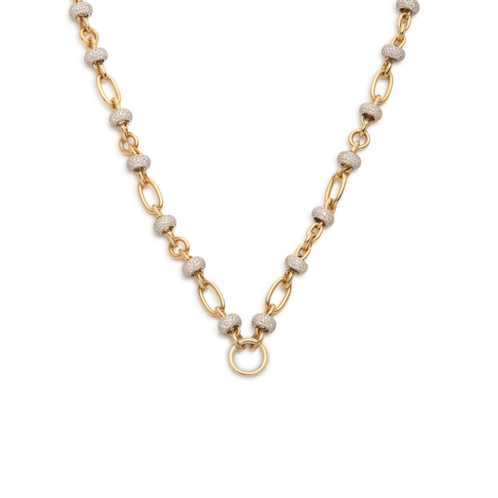 Orbit Open Chain : in Yellow Gold with Pave Diamonds and an Annex Link view 1