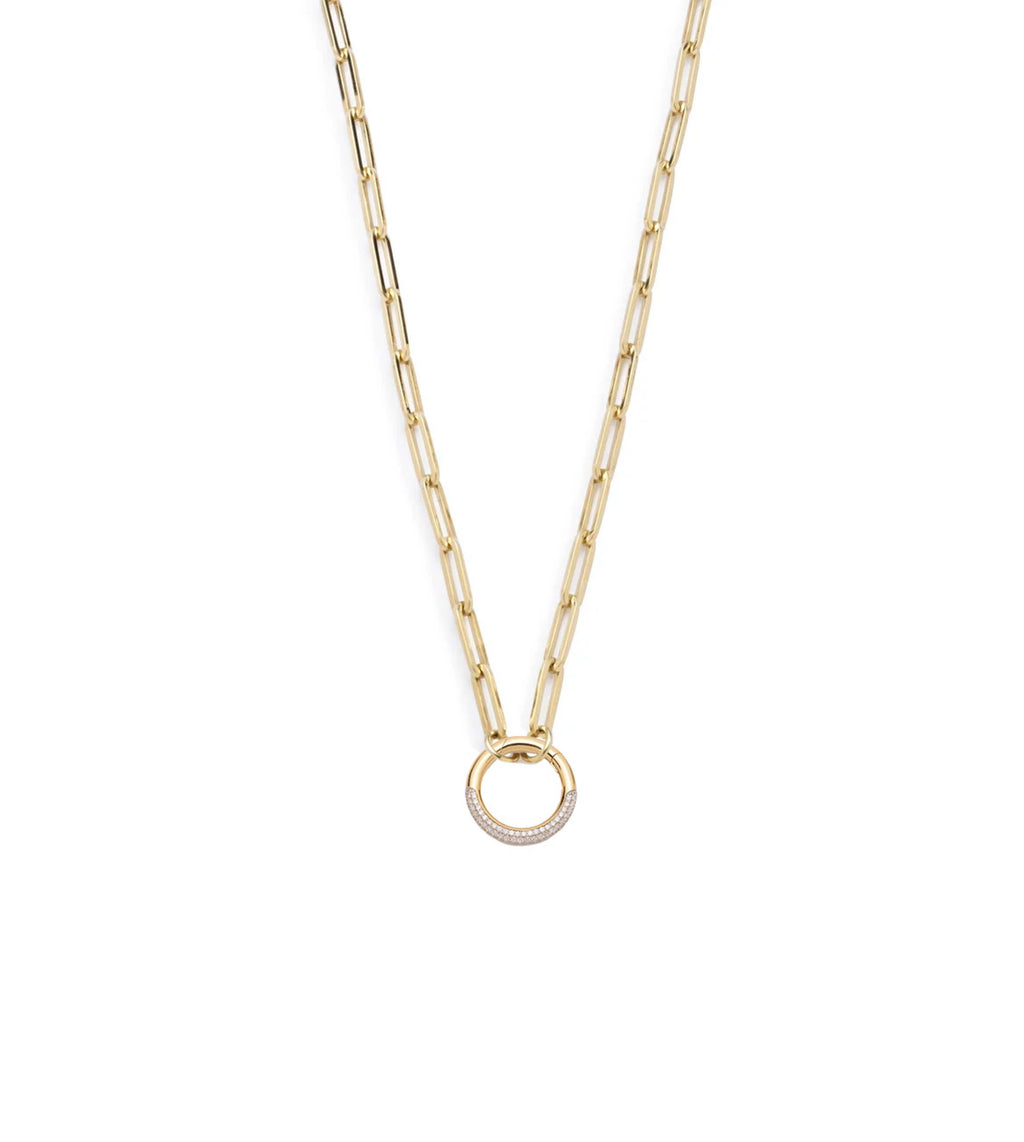 Classic Fob Clip Open Chain : in Yellow Gold with Pave Diamonds 18