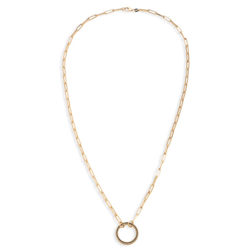 18K Yellow Gold Classic Fob Clip Open Chain : in Yellow Gold with Braided Wheat Large Annex Link – FoundRae view 3