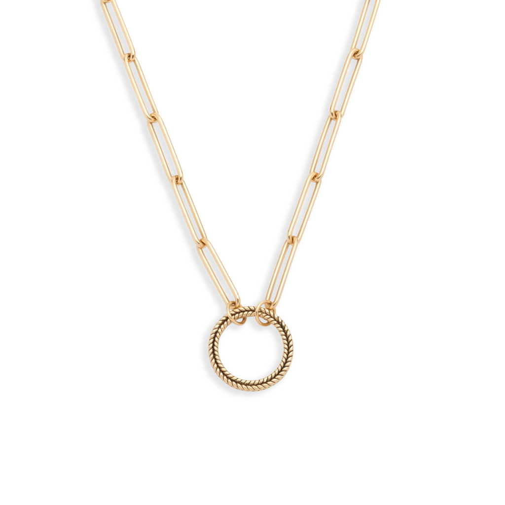 Extended Clip Open Chain : in Yellow Gold with Braided Wheat Large Annex Link view 1