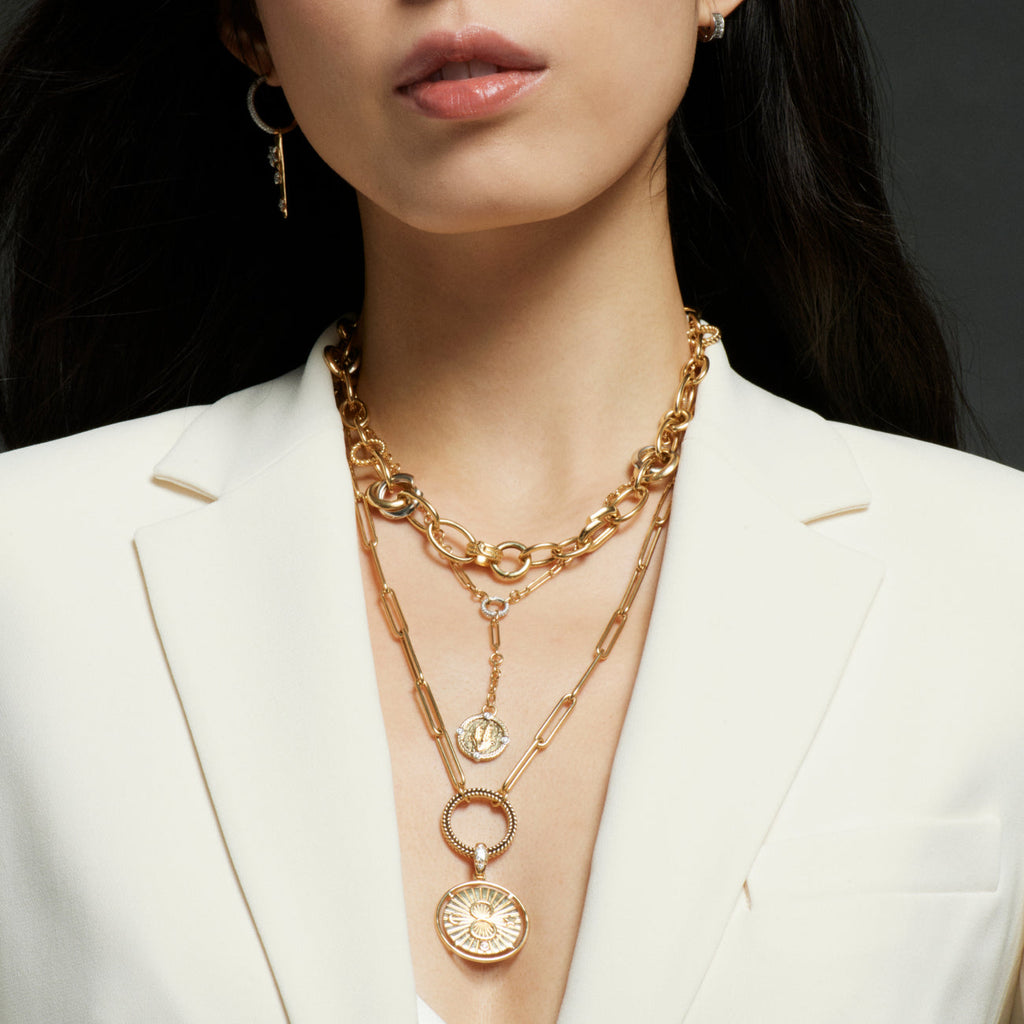 Extended Clip Open Chain : in Yellow Gold with Braided Wheat Large Annex Link view 2