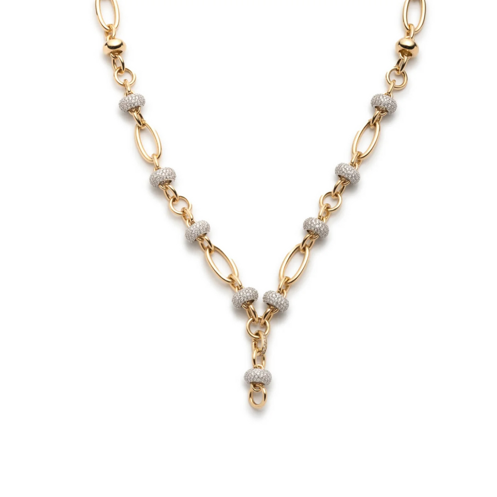Orbit Extension Chain : in Yellow Gold with Pave Diamonds view 1