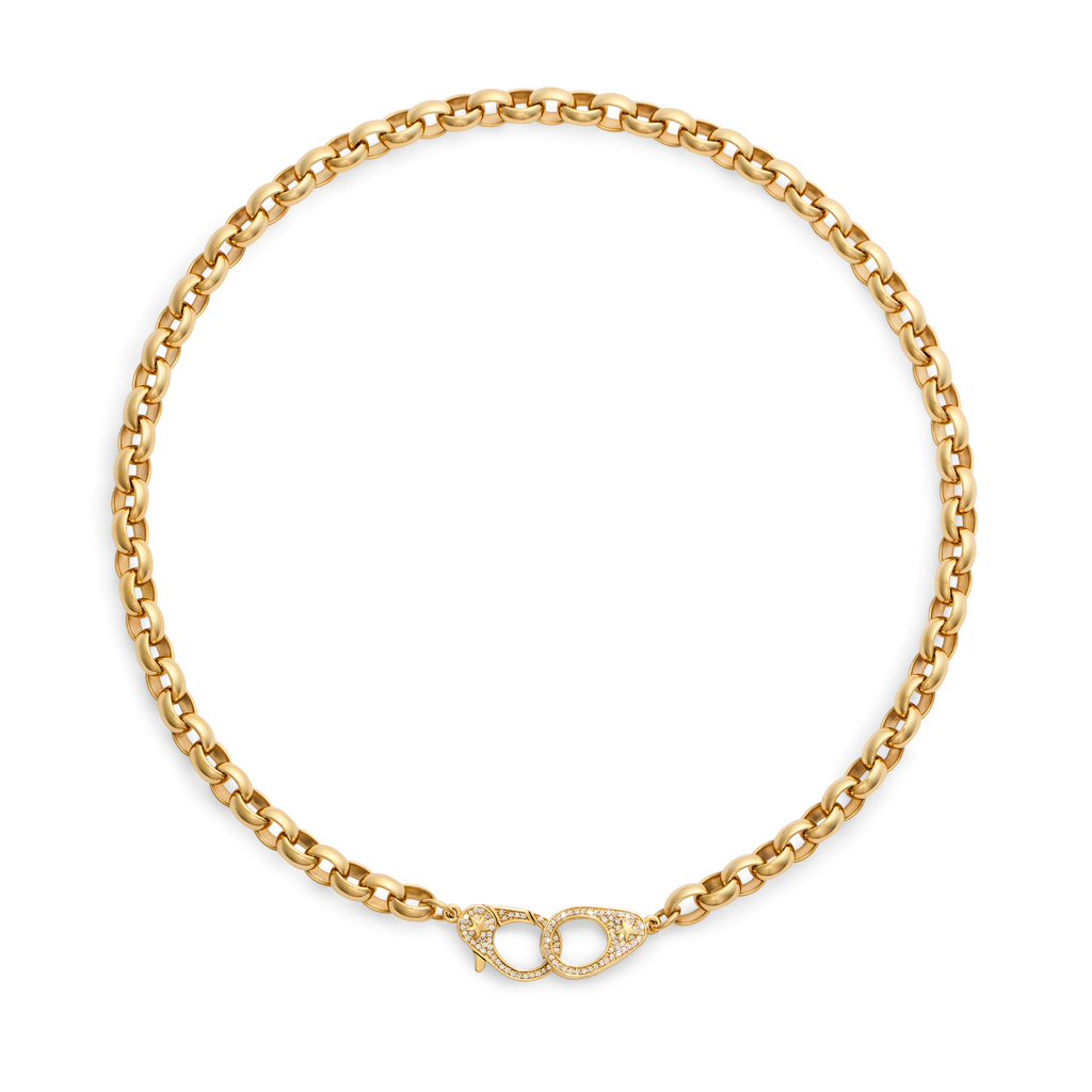 18K Yellow Gold Belcher | Oversized Belcher Necklace with Pavé Sister Hooks | Diamonds, Yellow Gold – FoundRae view 3