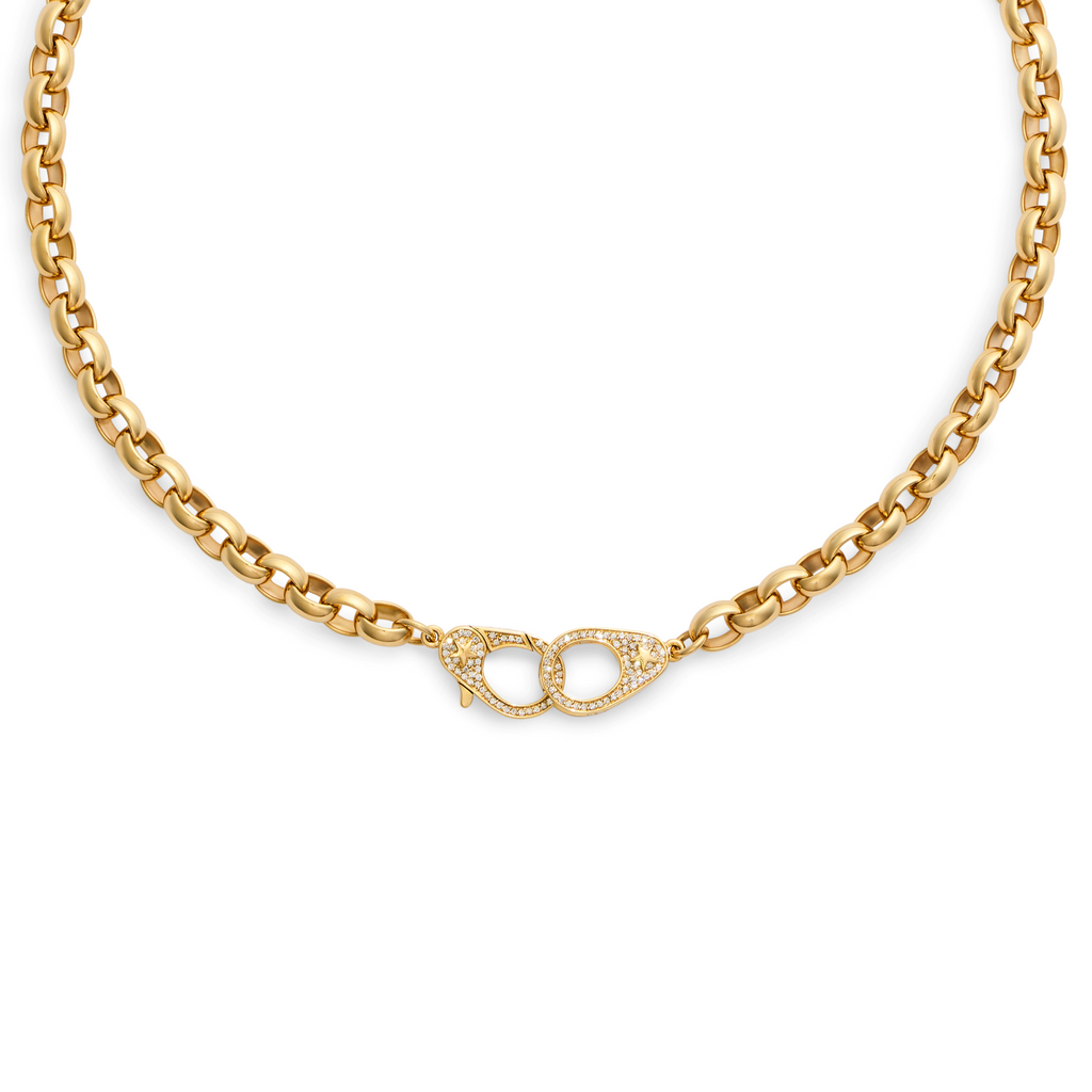 Belcher | Oversized Belcher Necklace with Pavé Sister Hooks | Diamonds, Yellow Gold view 1