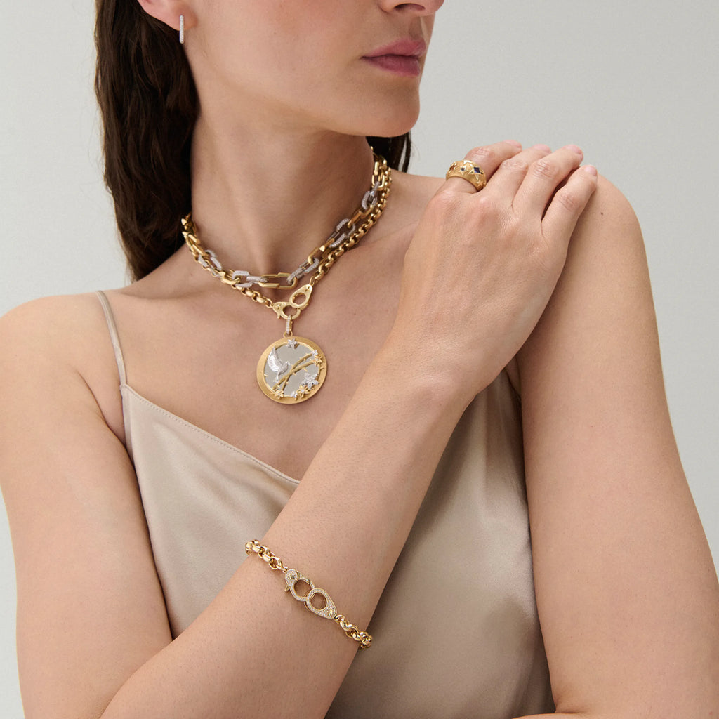 Belcher | Oversized Belcher Bracelet with Pavé Sister Hooks | Diamonds, Yellow Gold view 2