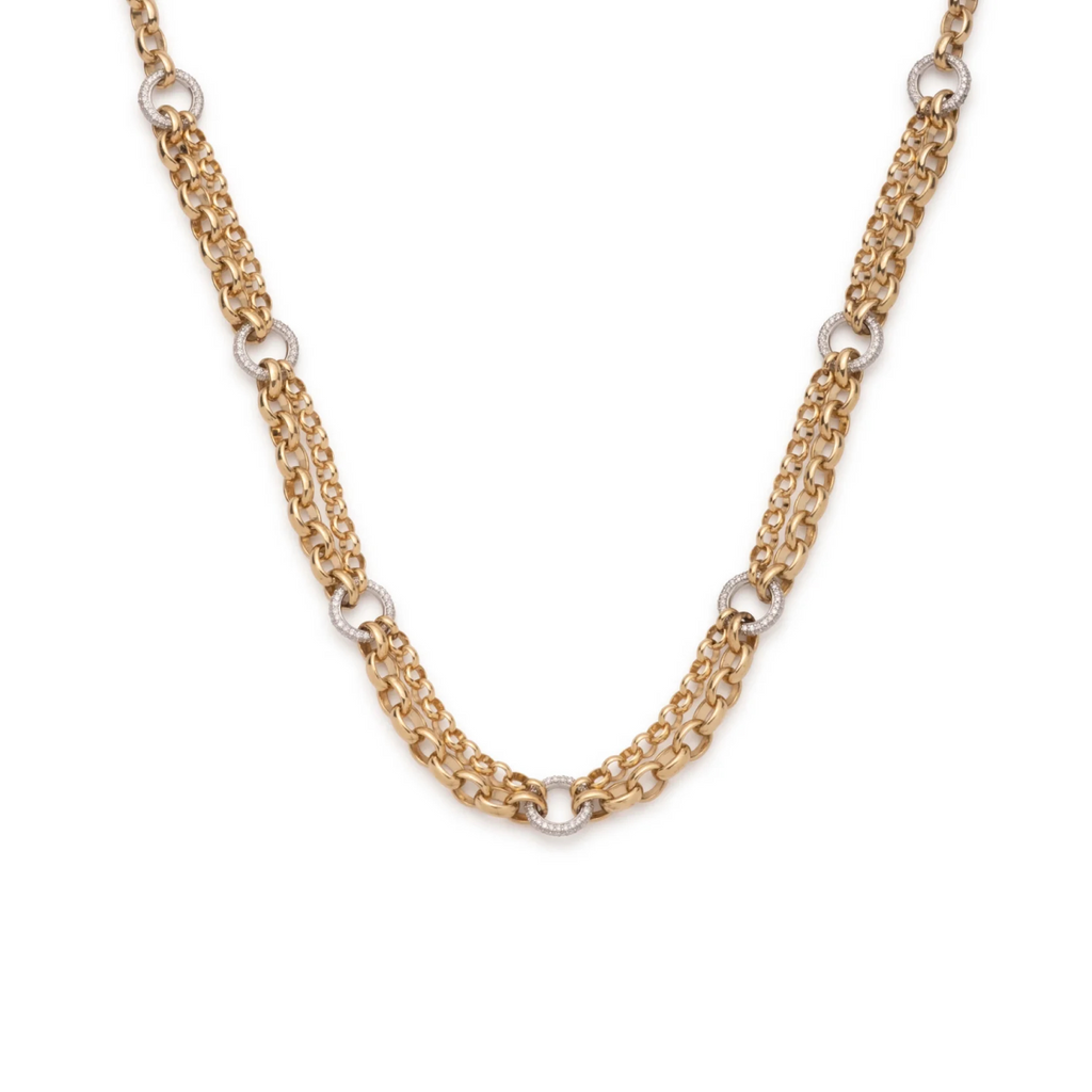 Festoon Chain : in Yellow Gold with Pave Diamond Links view 1