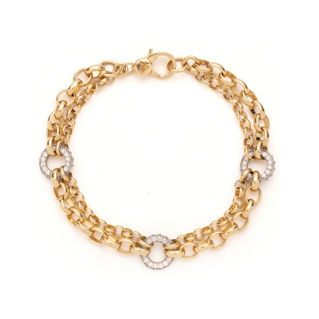 Festoon Chain Bracelet : in Yellow Gold with Pave Diamond Links view 1