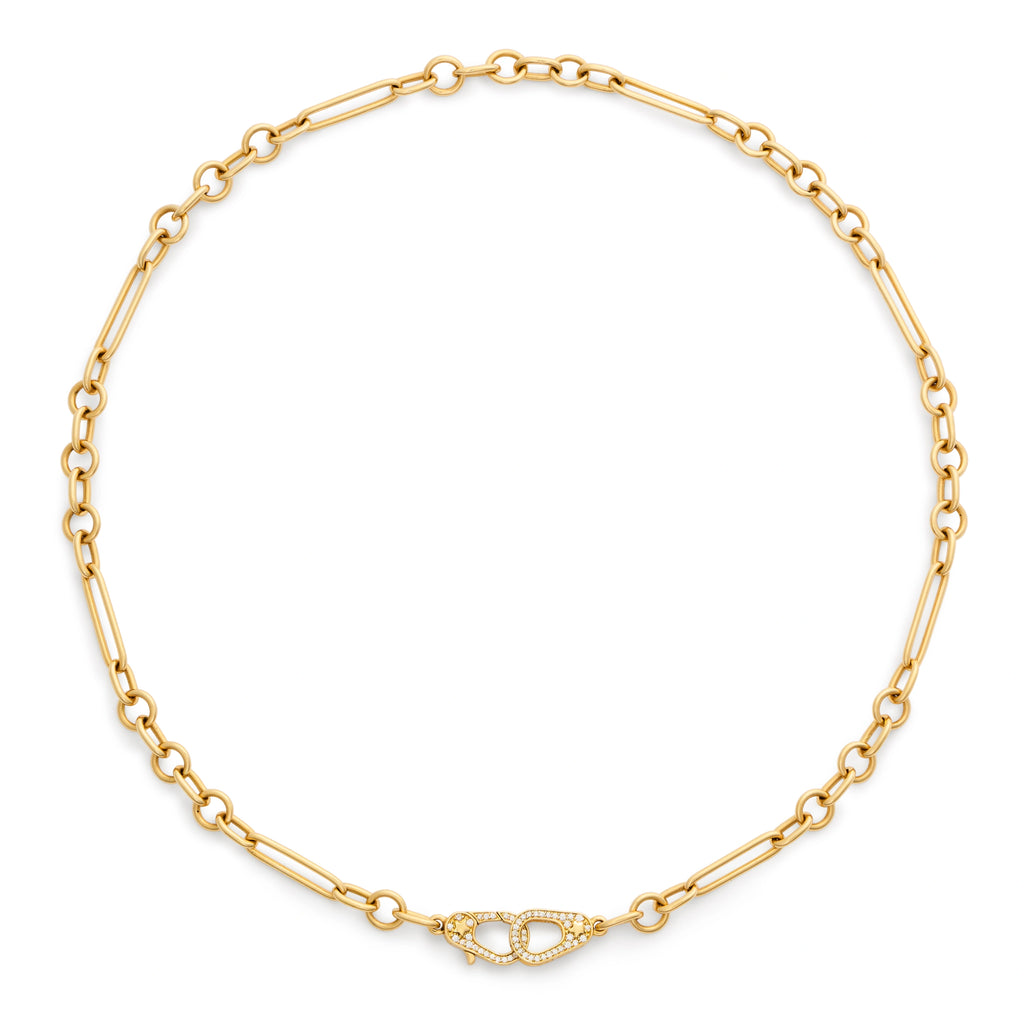 18K Yellow Gold Mixed Clip | Small Mixed Clip Chain with Pavé Sister Hooks | Diamonds, Yellow Gold – FoundRae view 4