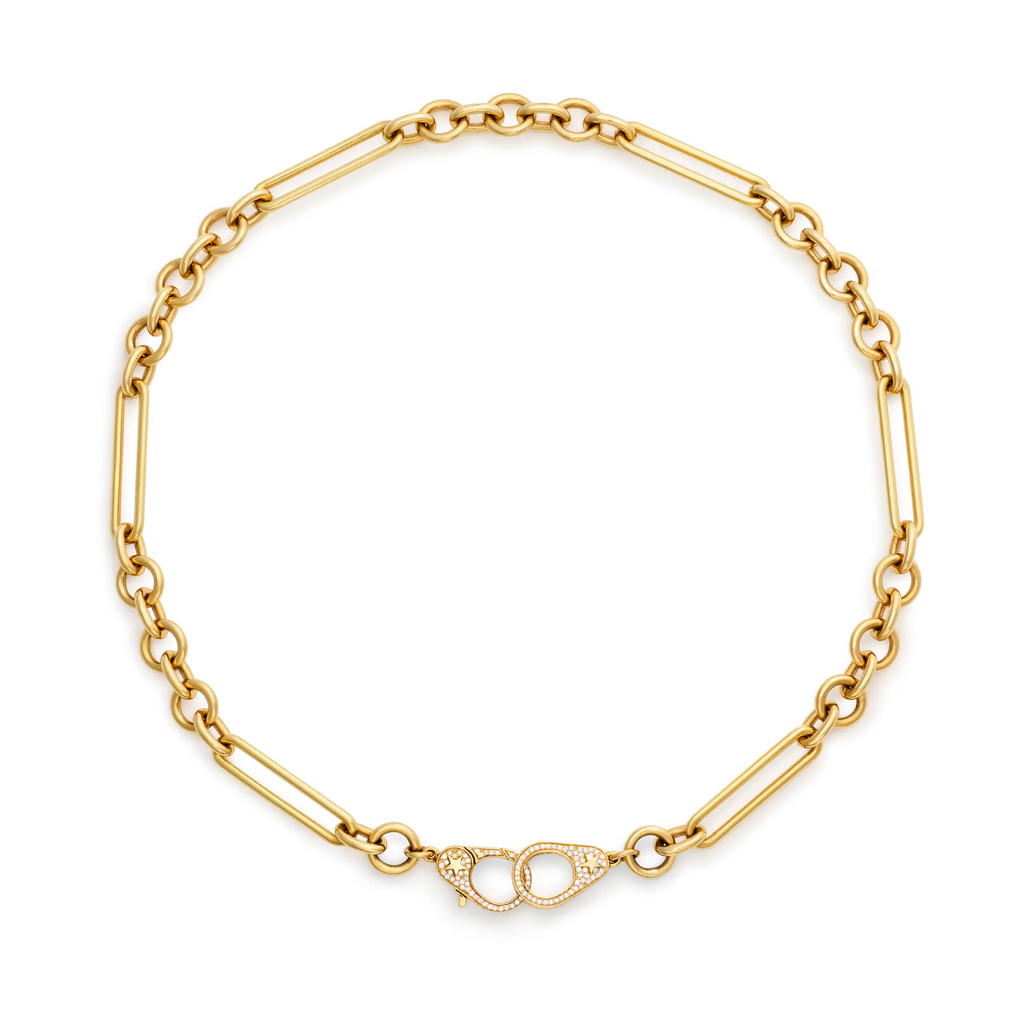 18K Yellow Gold Mixed Clip | Midsized Mixed Clip Chain with Pavé Sister Hooks | Diamonds, Yellow Gold – FoundRae view 3