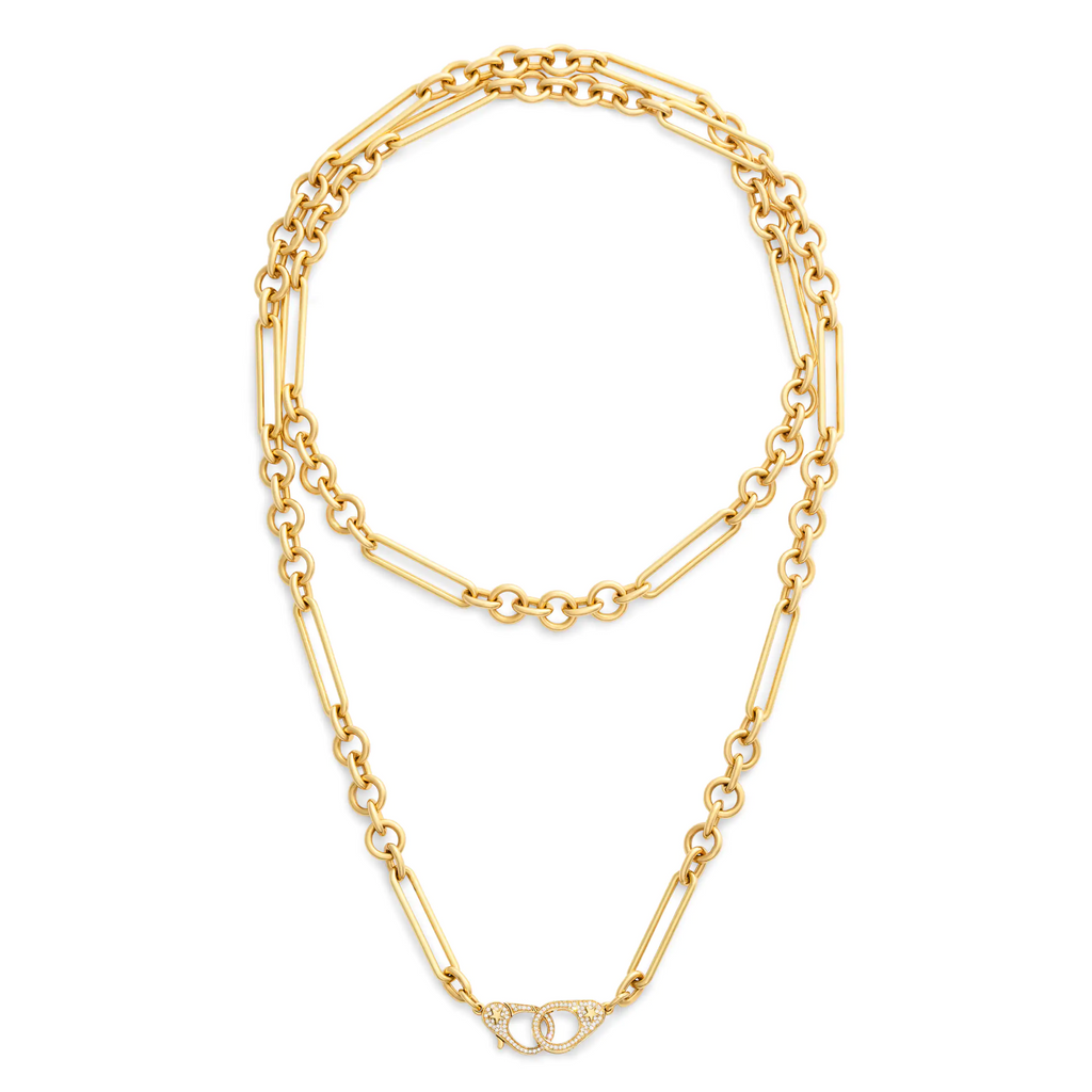 18K Yellow Gold Mixed Clip | Midsized Mixed Clip Chain with Pavé Sister Hooks | Diamonds, Yellow Gold – FoundRae view 7