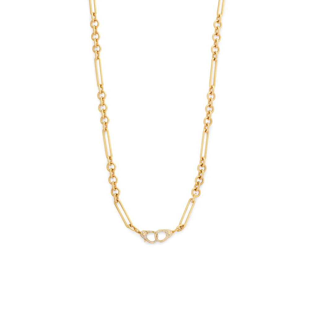 18K Yellow Gold Mixed Clip | Midsized Mixed Clip Chain with Pavé Sister Hooks | Diamonds, Yellow Gold – FoundRae view 5