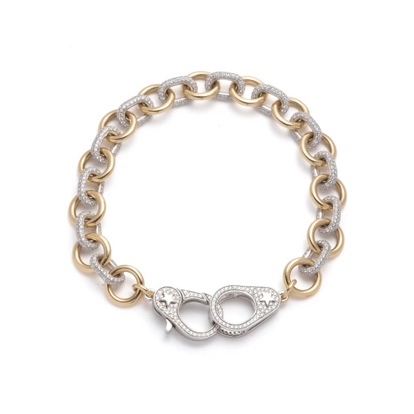 Midsized Mixed Link Diamond Pave Bracelet with Sister Hooks